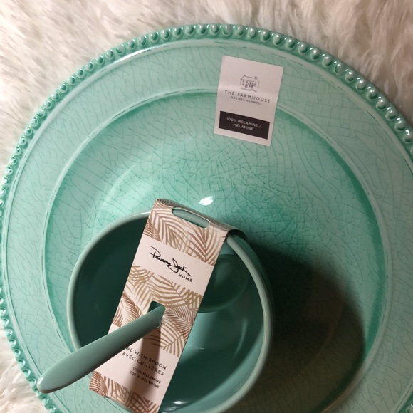 🩵 Panama Jack Bowl with Spoon & The Farmhouse Rachel Ashwell Plate Teal NWT 🩵 - Picture 3 of 6